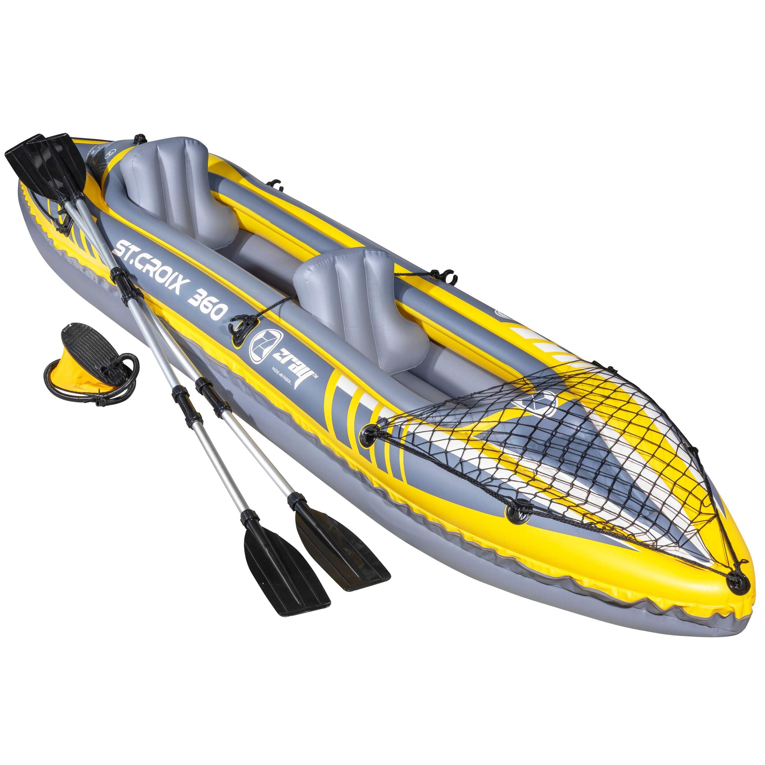 Inflatable 2-Person Kayak, Blue/Yellow/White, Pump, Bag, 2 Paddles, DL155