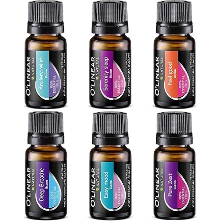 Top 6 Blends Essential Oils Set - Aromatherapy Diffuser Blends Oils for Sleep, Mood, Breathe, Temptation, Feel Good, Anxiety Relief
