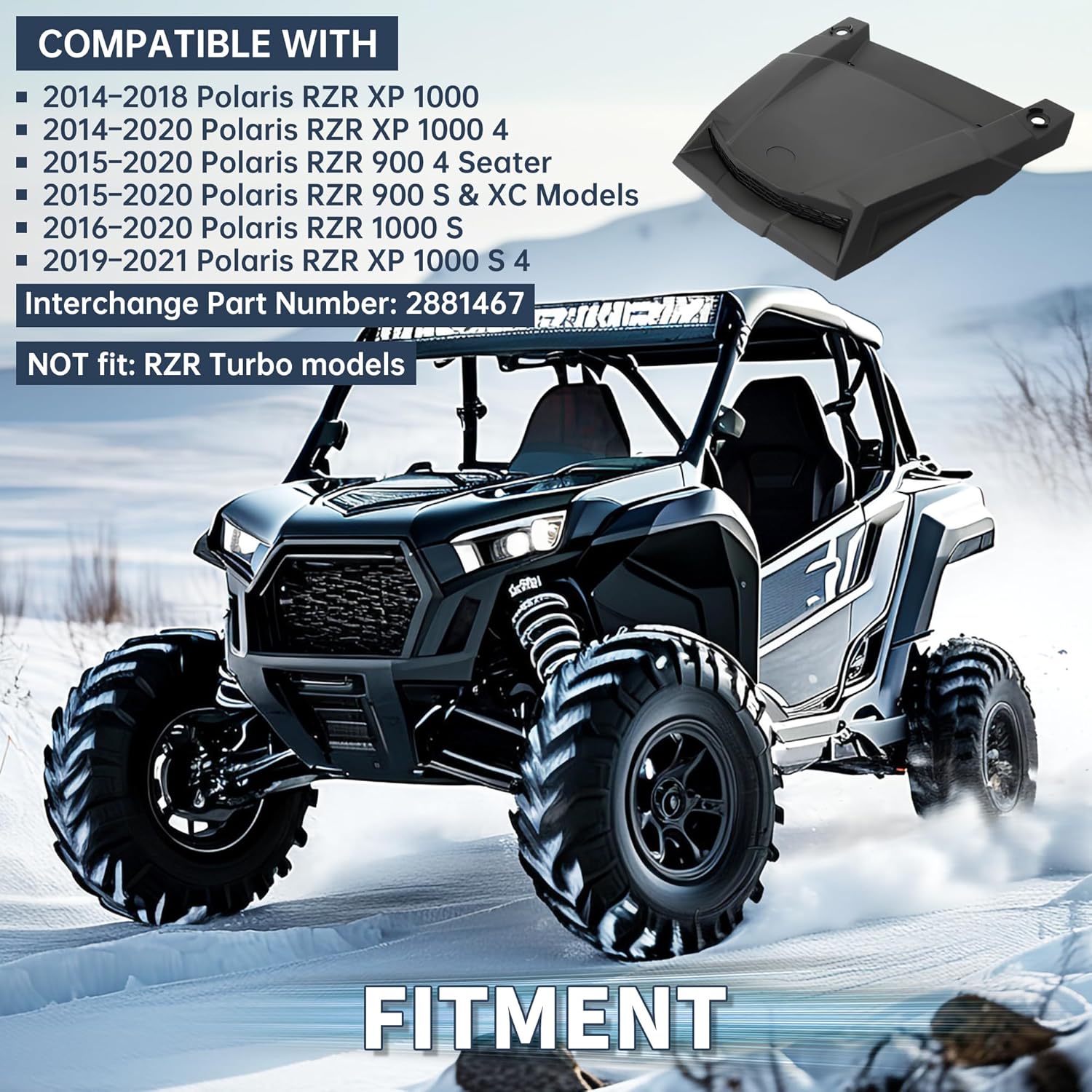 ECOTRIC Turbo Hood Compatible With 2014-2018 Polaris RZR XP 1000; 2014-2018 XP 4 1000/XP 1000; 2016-2020 1000 S; 2015-2020 900/S/XC; Replacement for 2881467 NOT fit RZR Turbo