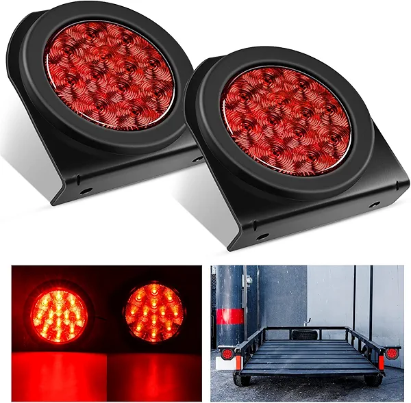 Nilight 4Inch Round Trailer Tail Light with flush Mount Grommets Plugs w/Mounting Brackets 2PCS Red Waterproof Stop Brake Turn Lights for RV Truck