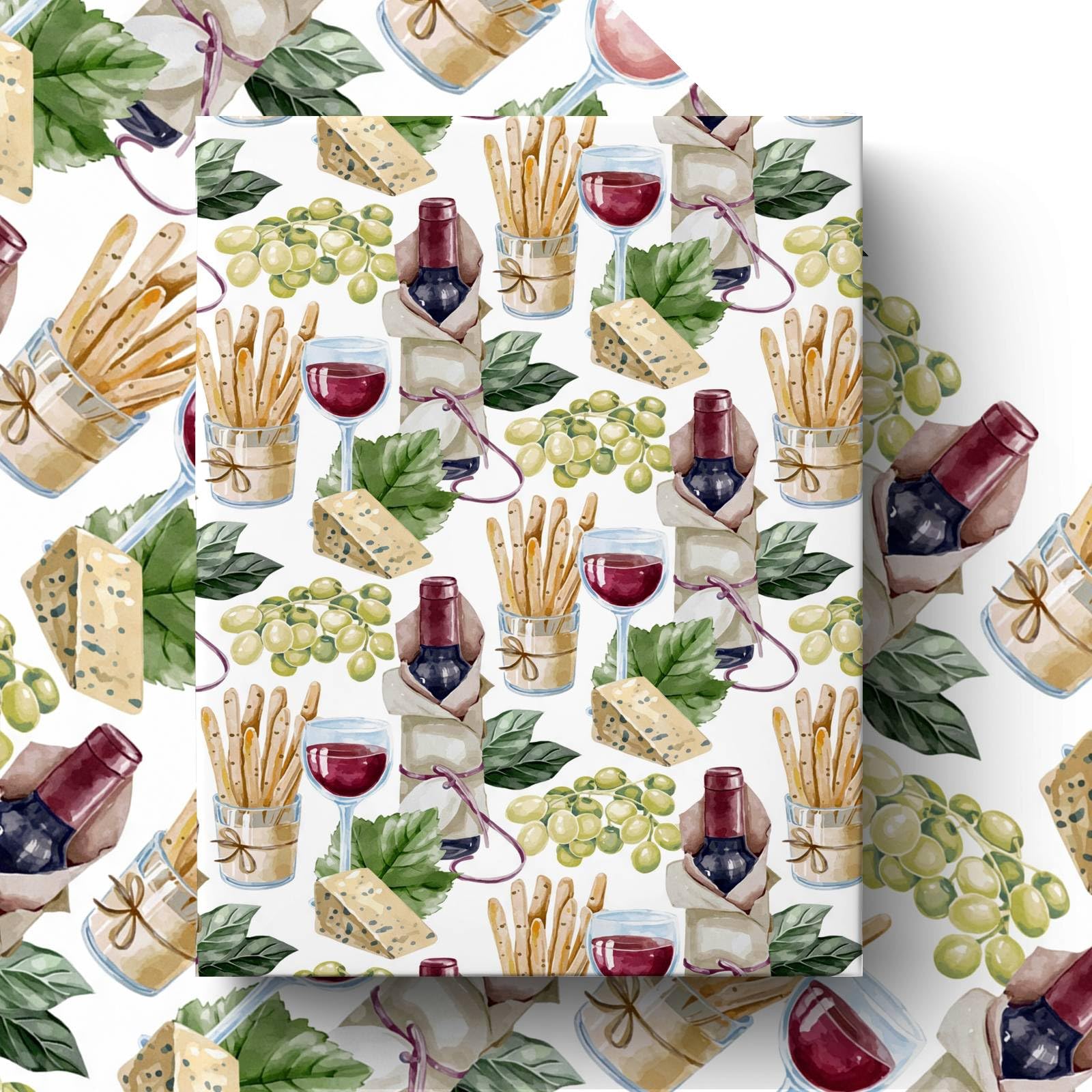 GleeWrap Wine Wrapping Paper, 50 x 70cm Wine Cheese Grape Gift Wrap for Party, Wedding, Birthday, Housewarming Gift Packing Decorations, 4 Sheets