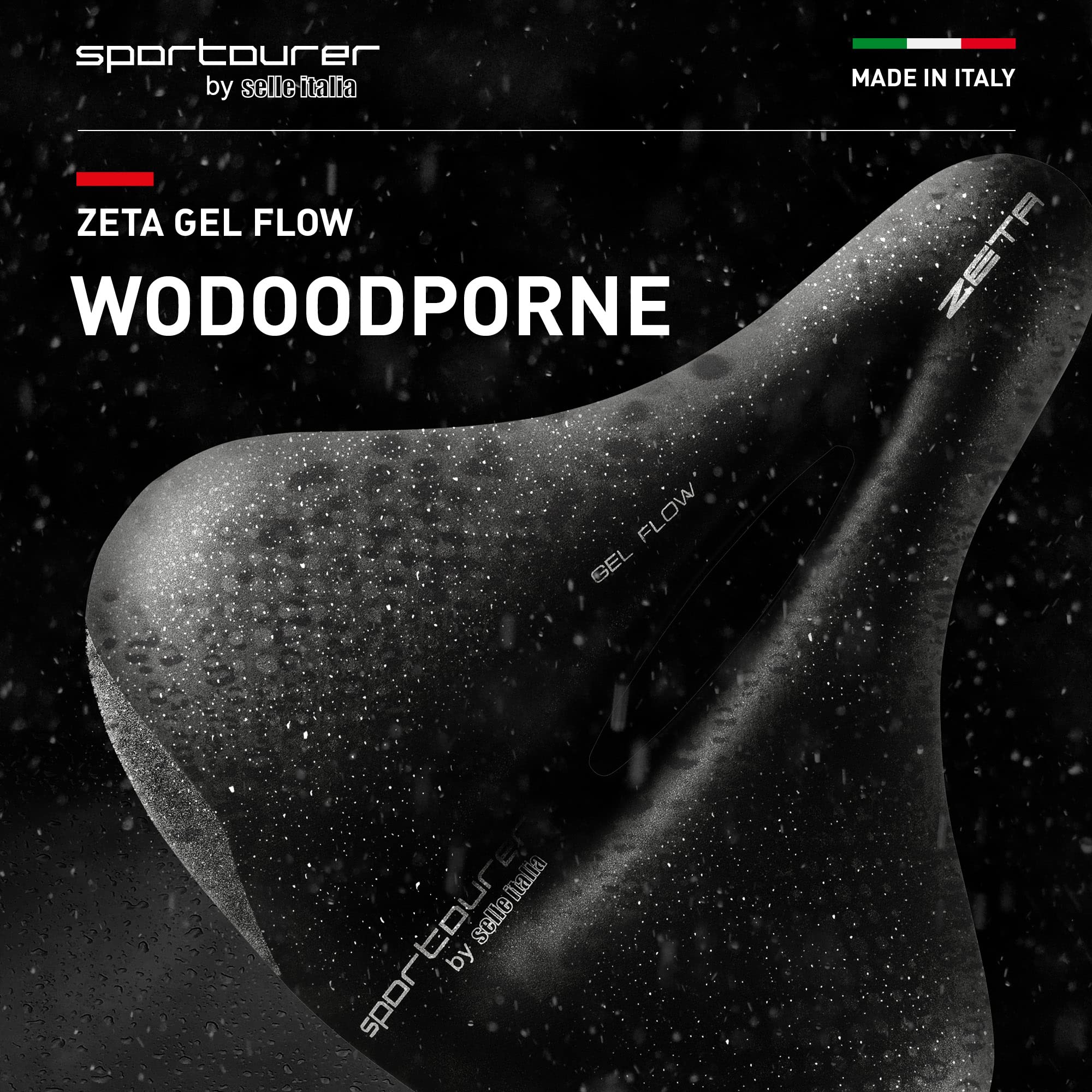 Sportourer by Selle Italia ZETA Comfort Gel Flow – Siodełko Miejskie, Żelowe, Ergonomiczne, Hi-Viz, Wodoodporne – Czarny