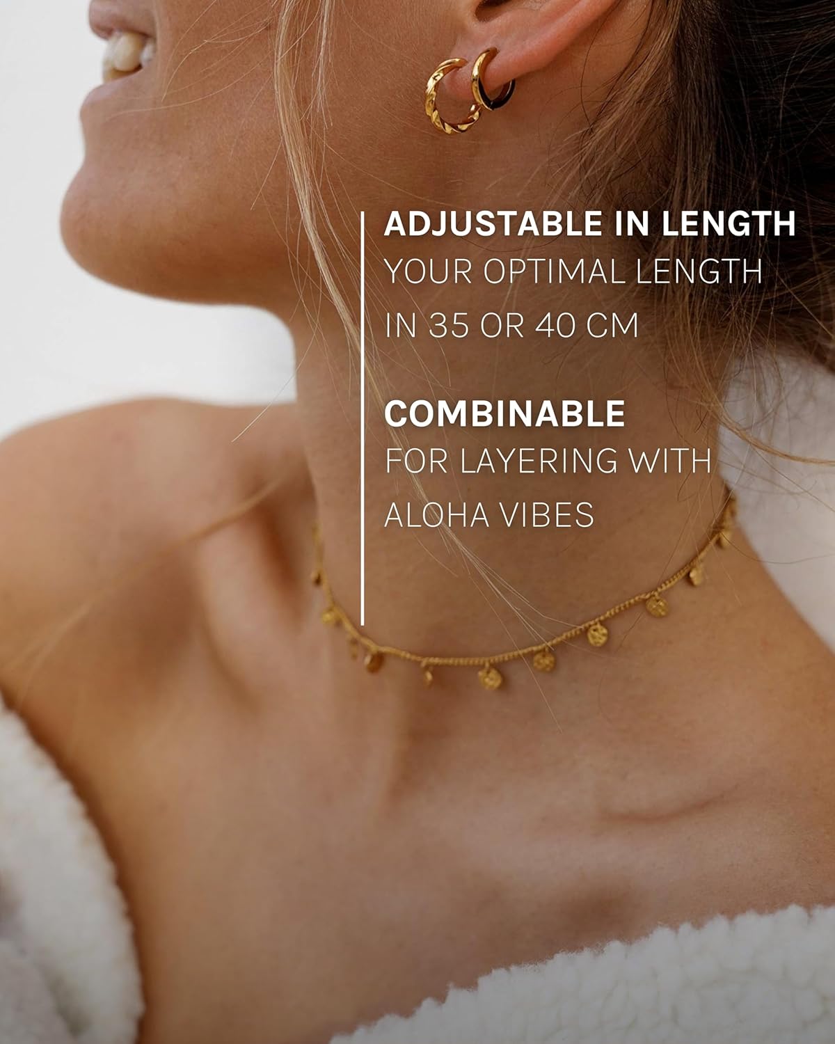 Purelei® Malihini Necklace – 18K Gold plated stainless steel jewelry – Waterproof chain with coins – 14 to 16 inch adjustable length – Fashion jewelry for your individual look