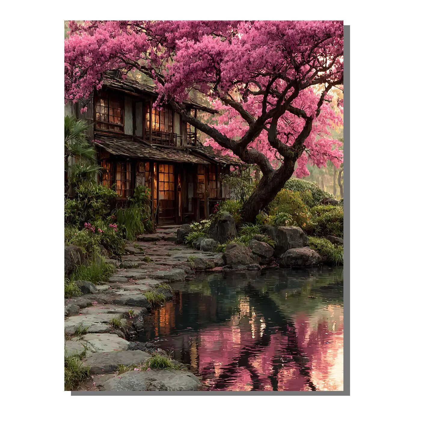 Landschaft Kabine Malen Nach Zahlen Erwachsene, Paint by Numbers Adult Set, Heimwerk Malen Nach Zahlen Kinder Mit Rahmen, Pinsel und 36 Acrylfarbe für Deko Wohnzimmer Geschenke 60 x 80 cm BJHDK444