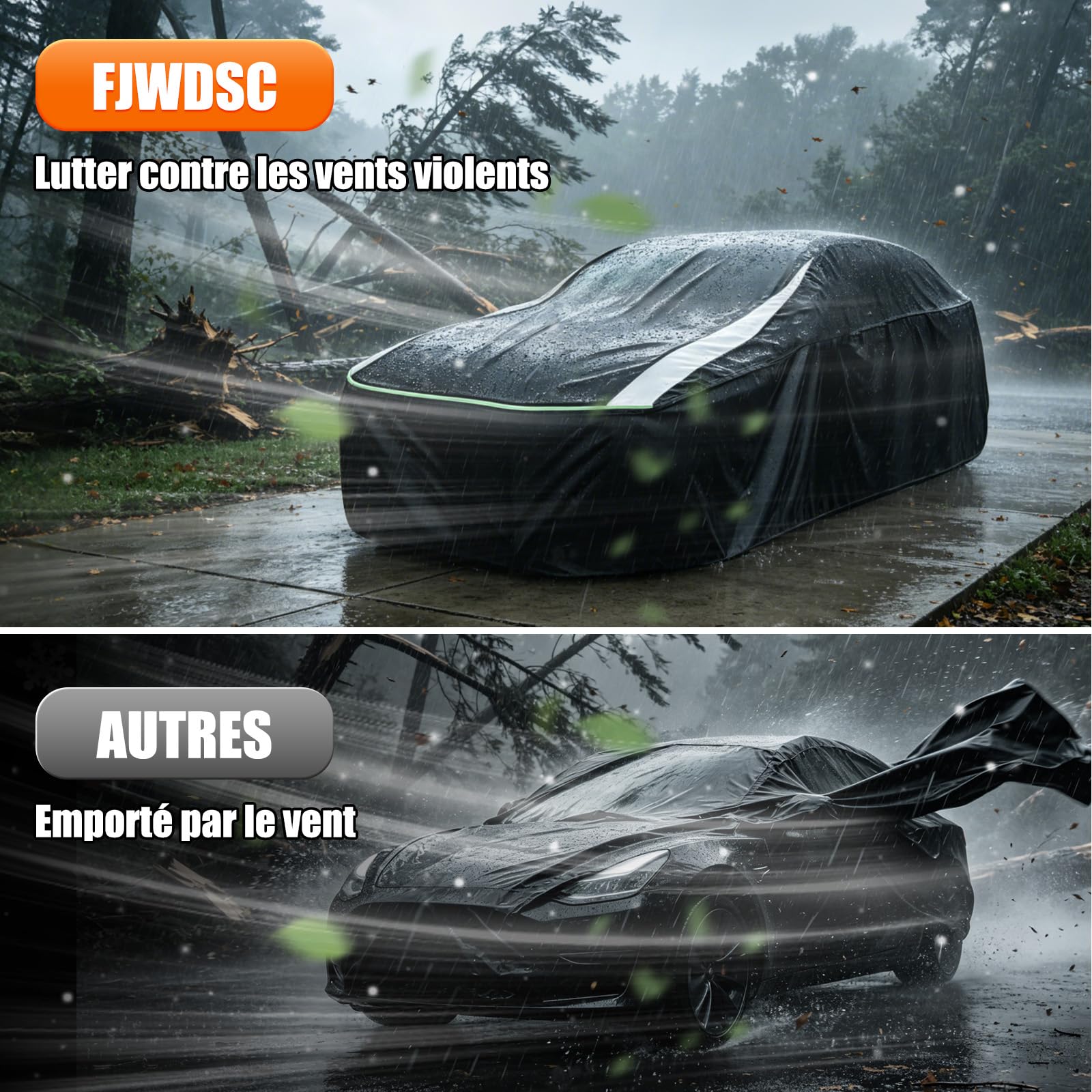 Bache Voiture Exterieur Entièrement Fermée pour SUV/MPV 465-500cm | 360° Tout étanche, Résistant au Vent, à la Poussière, Anti-UV et Anti-rayures, Oxford 420D avec Bandes Réfléchissantes