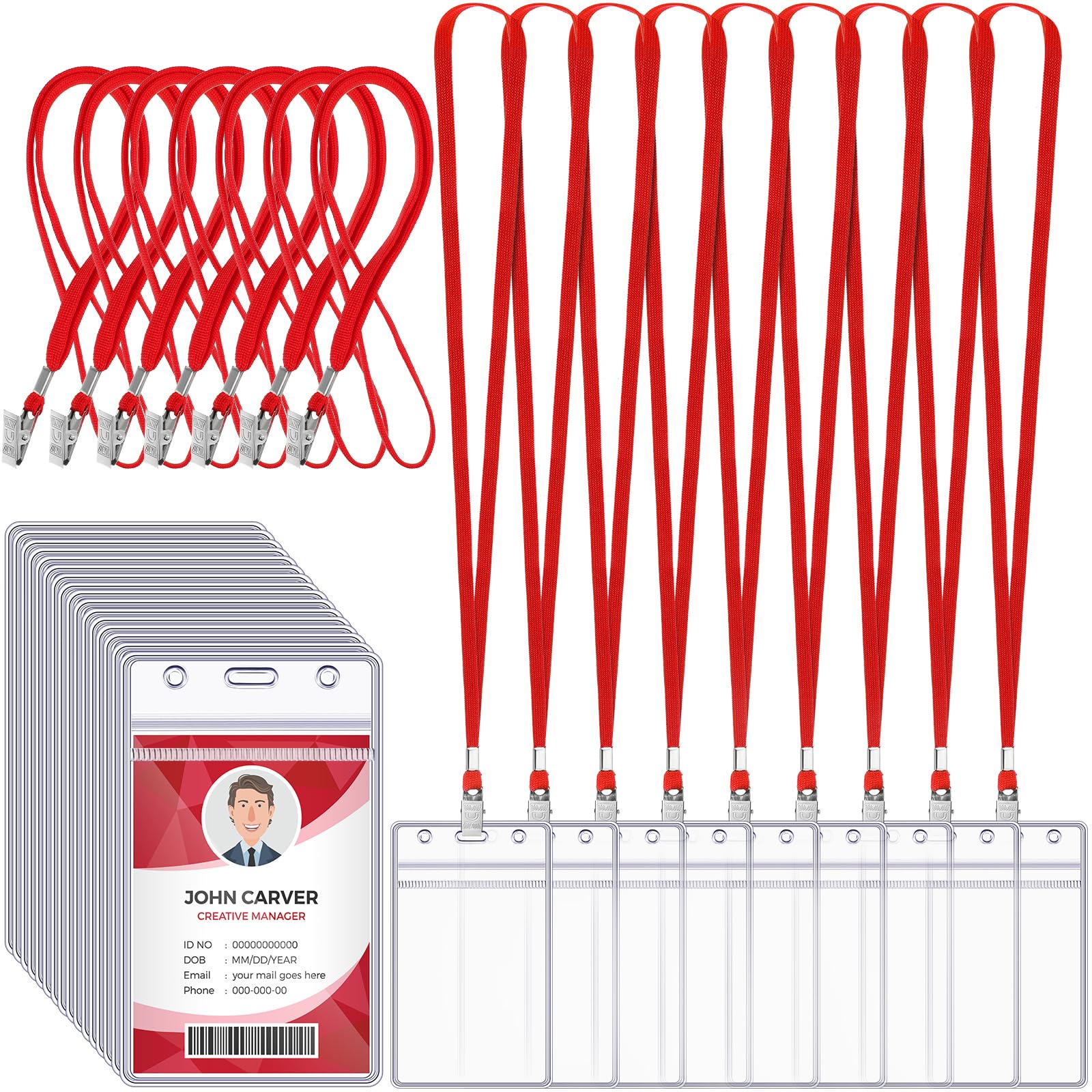 Marspark 50 Pcs Name Tag Lanyards with ID Holder Lanyards for ID Badges Resealable Flat Neck Name Tag with Clip Waterproof Plastic Clear Badges Bulk