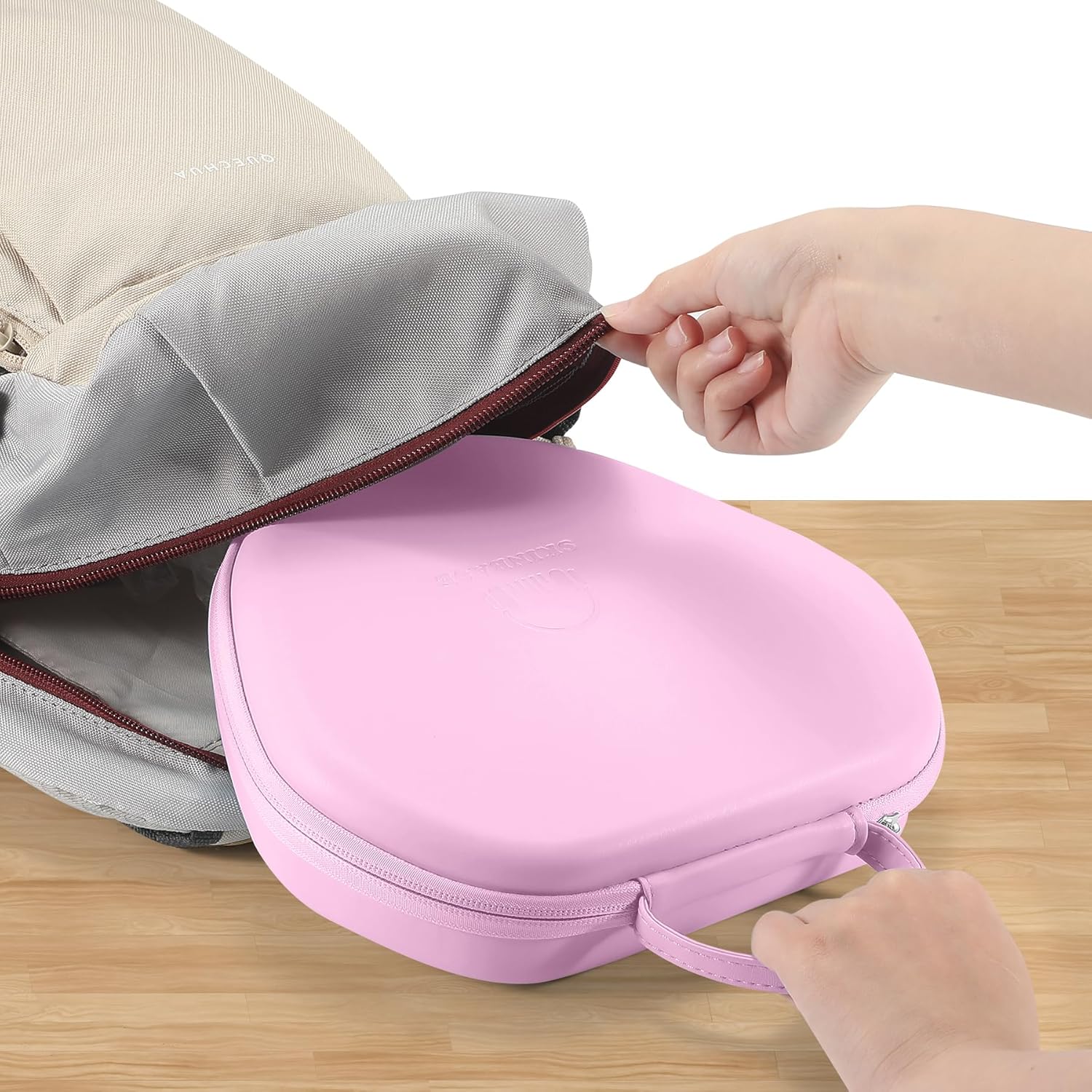 Maxjoy for Airpods Max Case, Smart Case Supports Sleep Mode, Hard Organizer Portable Travel Carrying Cover Storage Bag for Apple AirPods Max Headphone, Pink-EVA