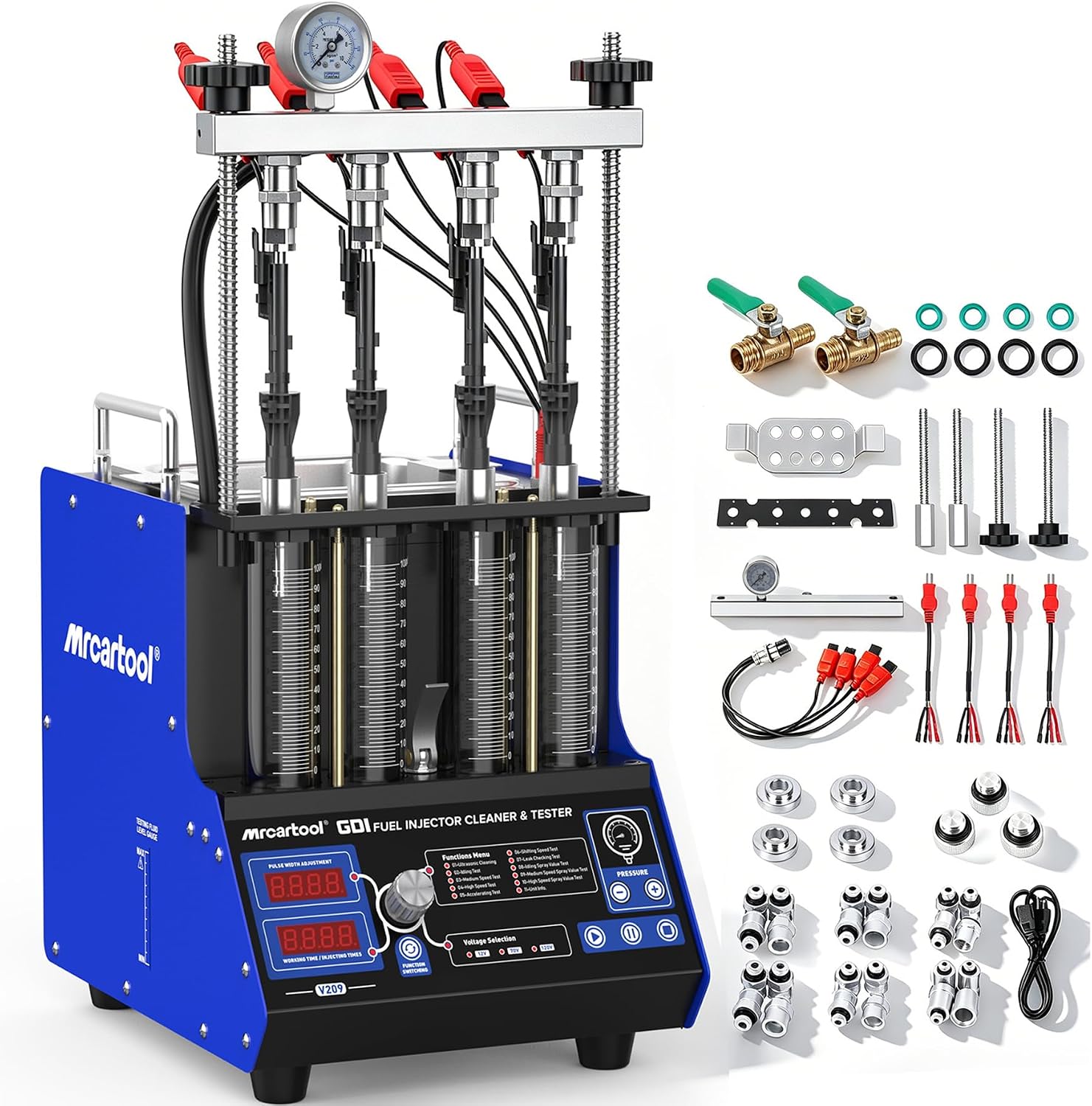 Mrcartool V209 Fuel Injector Cleaner Machine Supports GDI/EFI/FSI Injector Testing | 12V/70V/120V Adjustable Voltage, Visual Spray Test for Car Motorcycle Injector Leakage, Ultrasonic Cleaning for Clogs