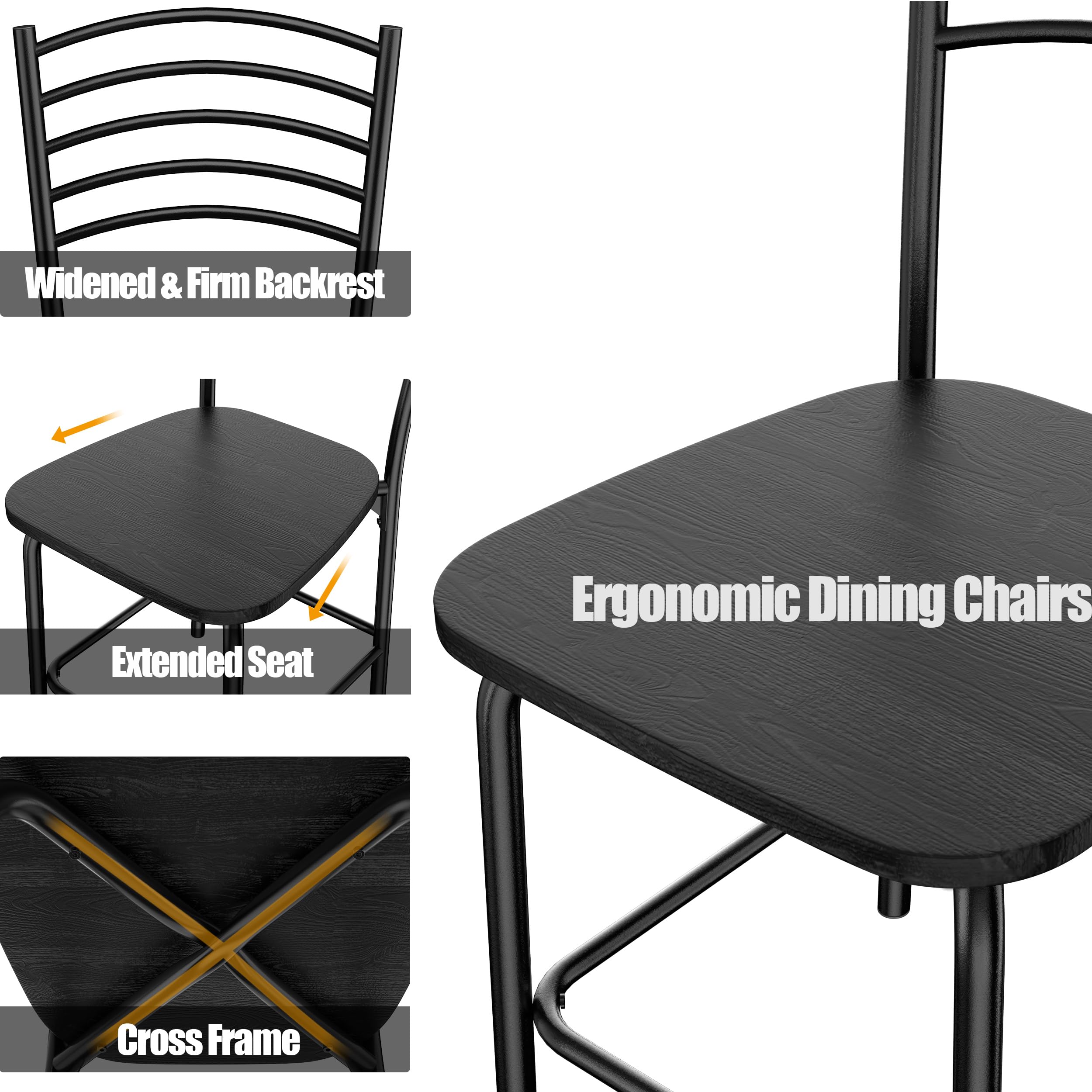 HOMASIS Set da Pranzo con 1 Tavolo e 4 Sedie in Legno, Tavolo Rettangolare con Sedie Ergonomiche, 107 x 70 x 75 cm, Nero