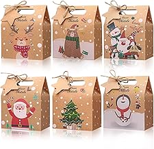 LEMESO Christmas Gift Bags 24pcs 6 Designs Christmas Gift Bags for Karft Gifts with Cards and Lanyards with Handle for Candy and Biscuits