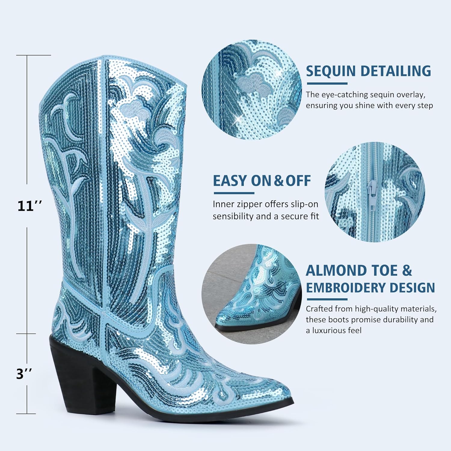 Hawkwell Women's Sequin Mid Calf Western Cowboy Boots Wide High Fashion... - Picture 29 of 30