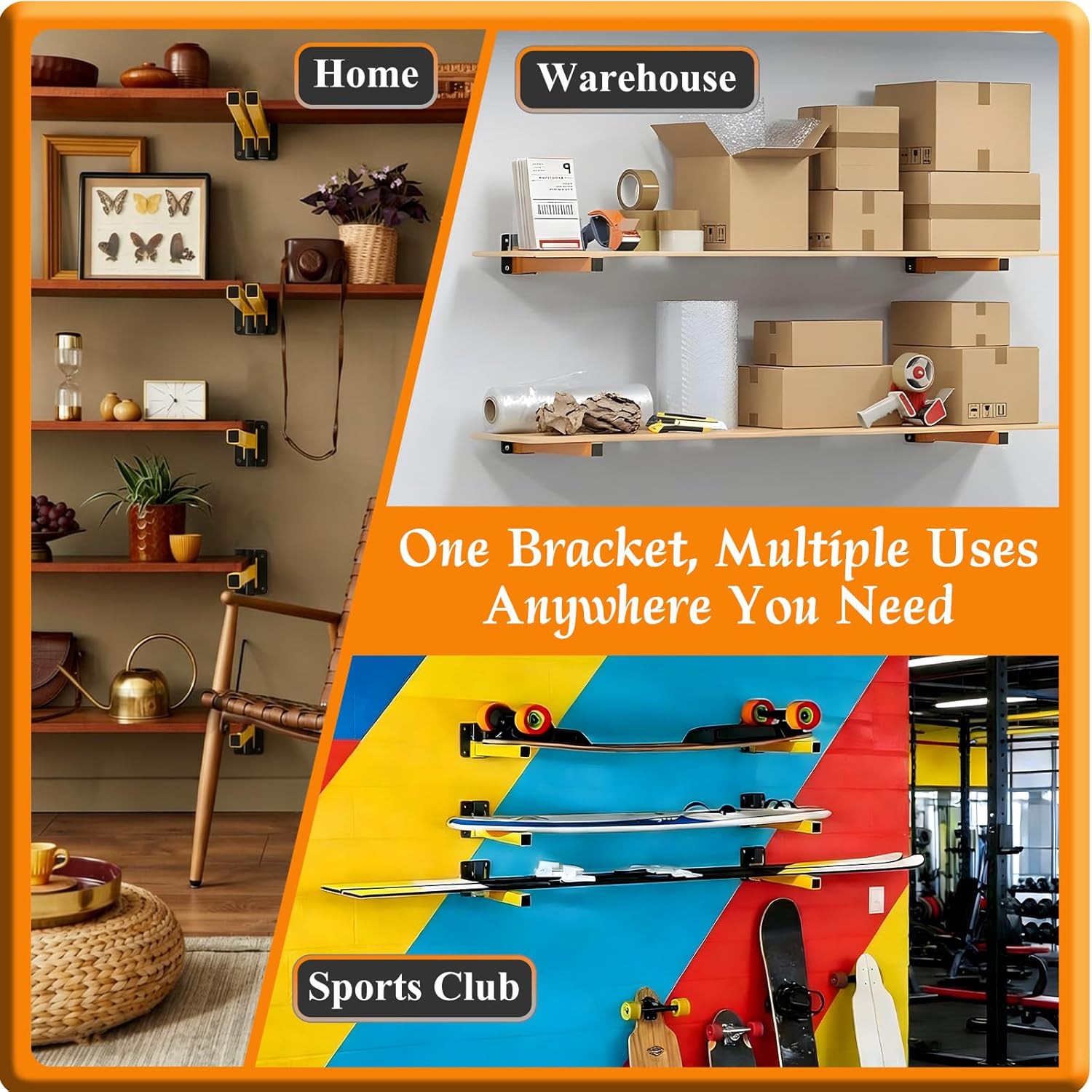 Lumber Storage Rack, Heavy Duty Wall Mount Wood Organizer Separate & Adjustable & Space-saving Wall Mount for Garage Shop, Indoor & Outdoor Use (Orange 4 PACK)