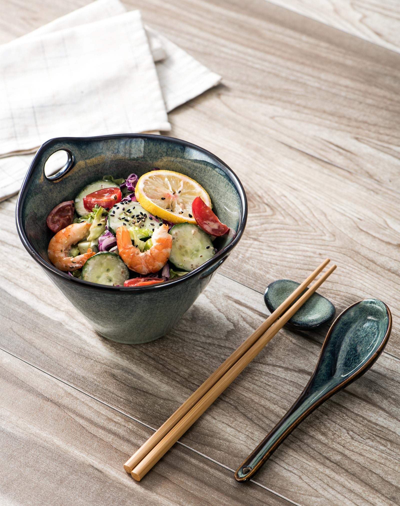 Ciotole Microonde Lavastoviglie Henten Home Set Ciotole Ramen Porcellana -  8 Pezzi Verde Giapponese Con Accessori Matcha Kit, image size:1600x2023