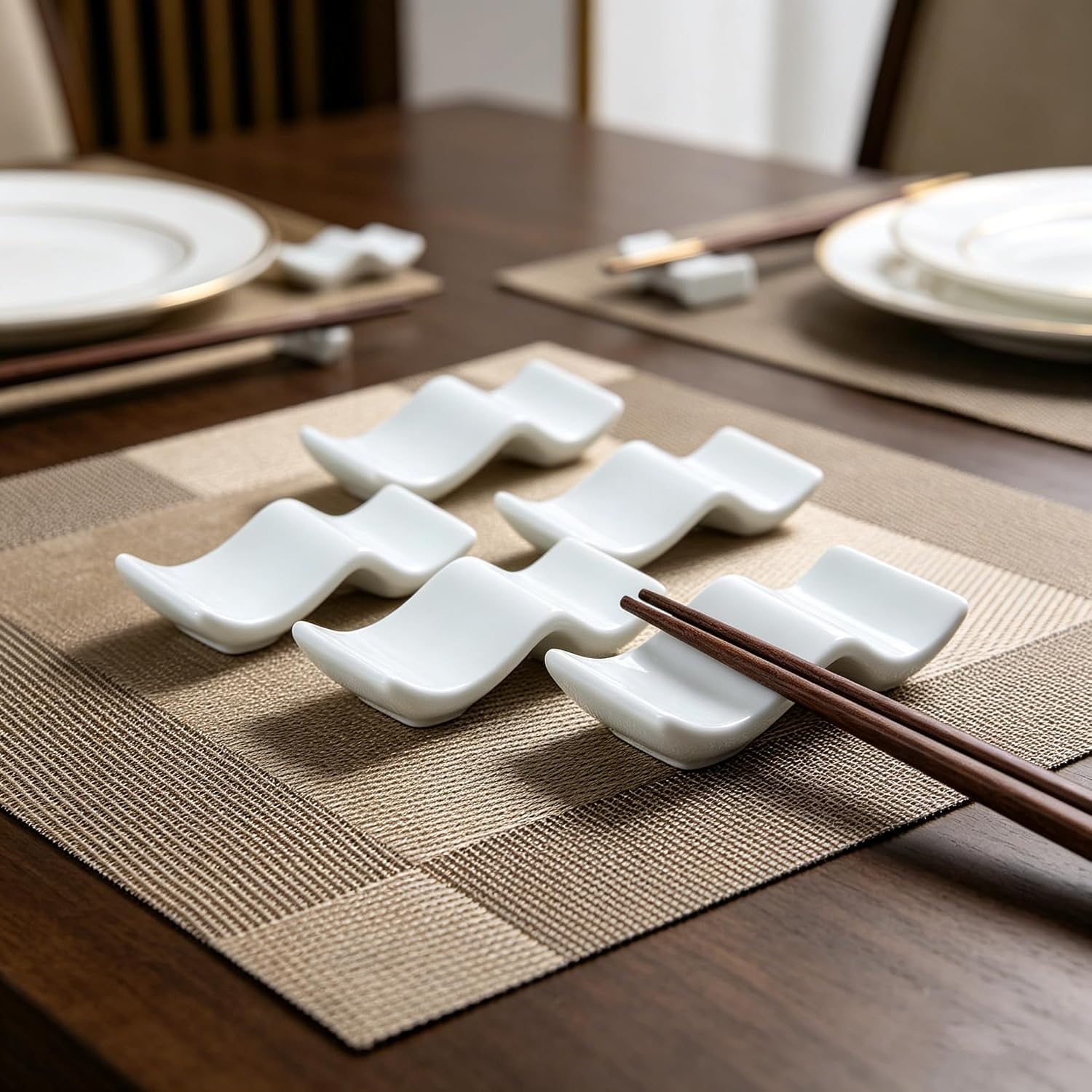 Ceramic Chopsticks Rest Rack Set of 6pcs,Chinese Style Dinner Spoon Stand Knife Fork Holder Porcelain Chopsticks Stand