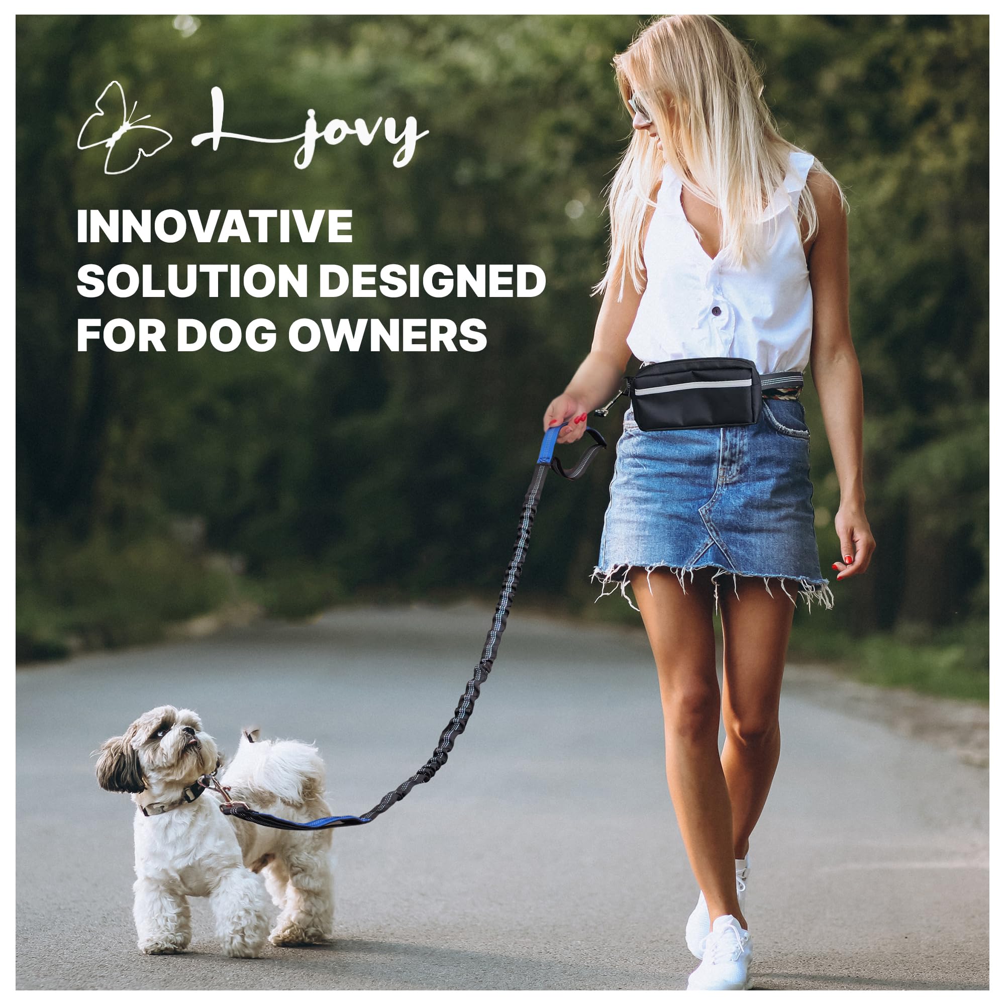 Correa para perro manos libres, correa para correr con cinturón de cintura, costuras reflectantes y asas acolchadas dobles, elástico sin tirones para caminar, trotar y senderismo, ideal para