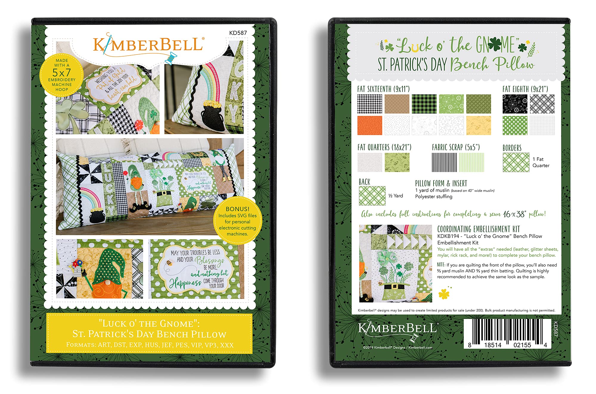 Kimberbell Two Scoops Bench Pillow Complete Kit Includes Machine