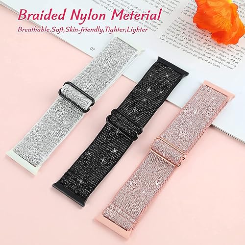 Miniatura 3 de Nigaee Bandas elásticas de nailon y correas de silicona de encaje compatibles con Fitbit Versa 3Versa 4SenseSense 2, correas de repuesto ajustables