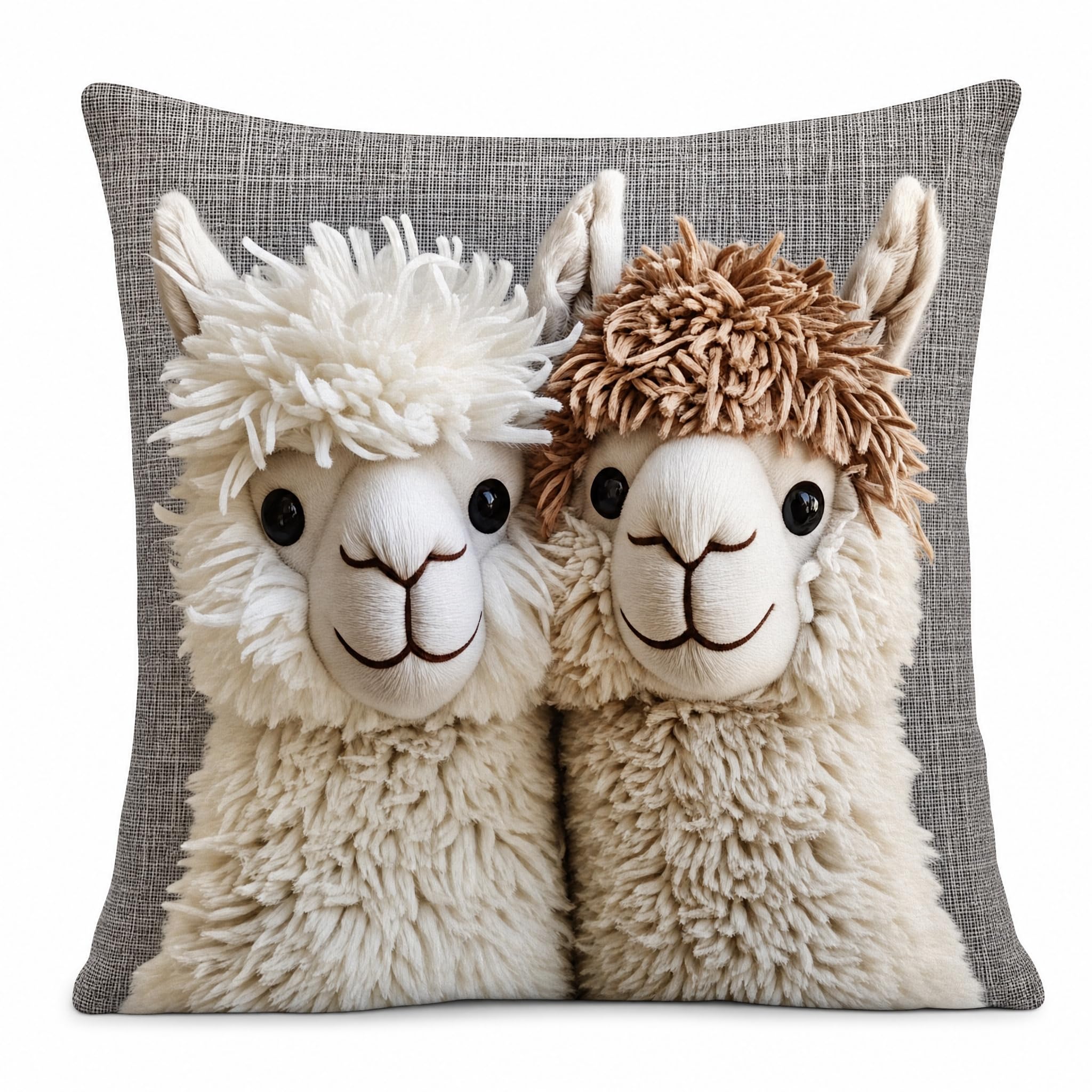 Cushion Cover 45 x 45 cm Linen Alpaca Motif, Modern Case for Sofa and โ image 1