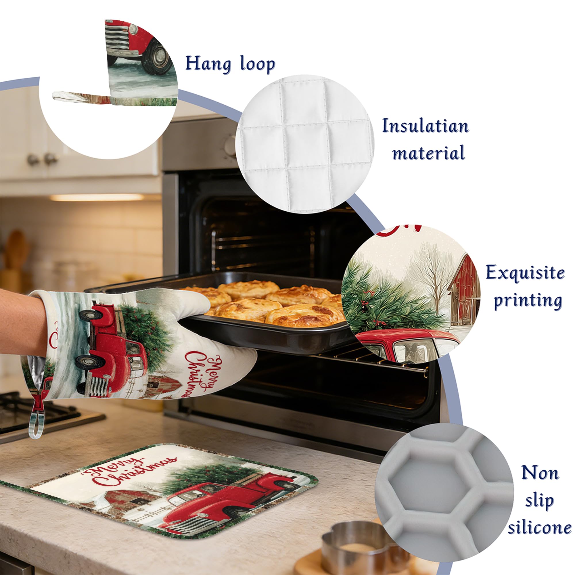 Juego de soportes para ollas y guantes de horno de silicona para invierno, Feliz Navidad, resistentes al calor, lavables, regalos para cocinar, para mujeres, hombres, amantes de los panaderos
