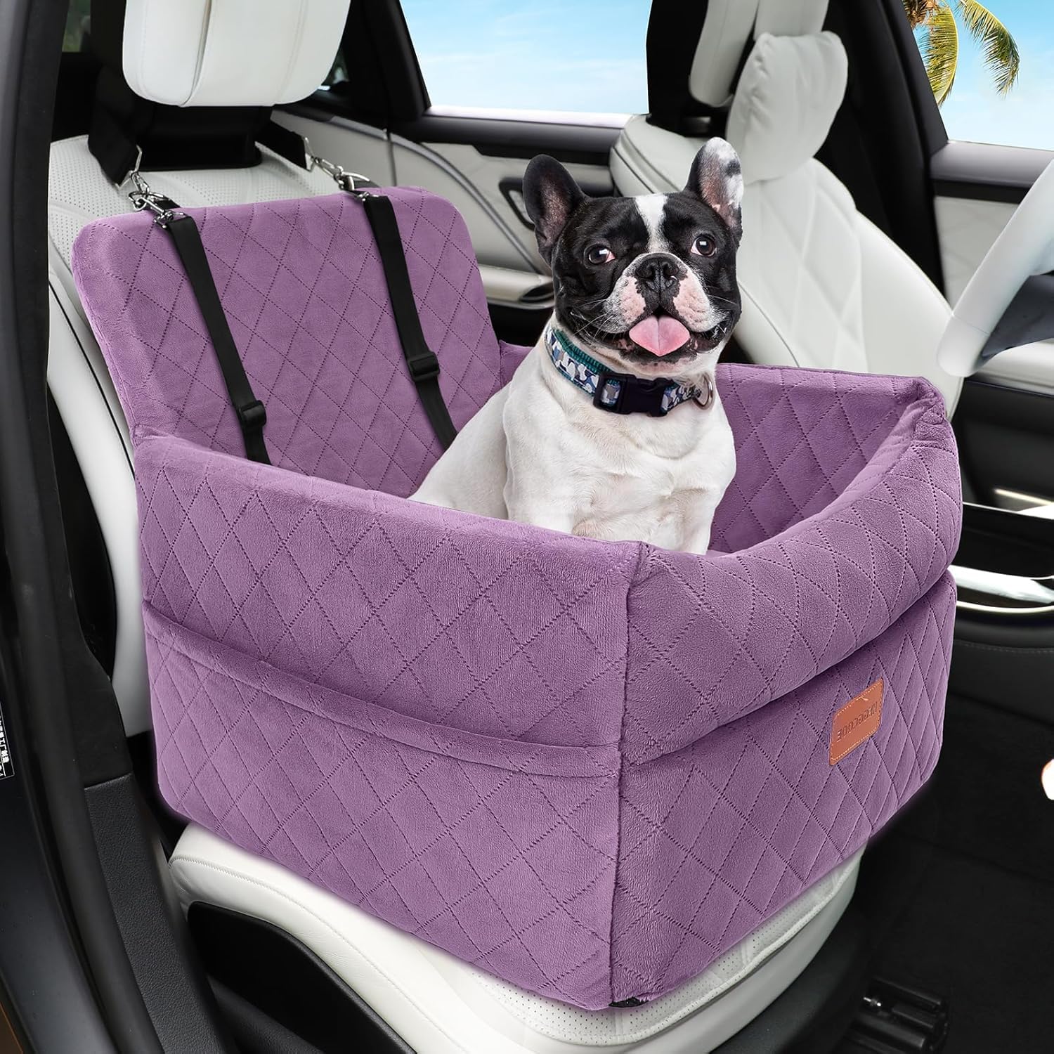 Hunde Autositz für Kleine bis Mittlere Hunde - Waschbarer Hundesitz Auto Mit Aufbewahrungstaschen, Ansteckbare Leine, Verdickter Hundeautositz, Sitzerhöhung, Hundebett für Rückbank Vordersitz