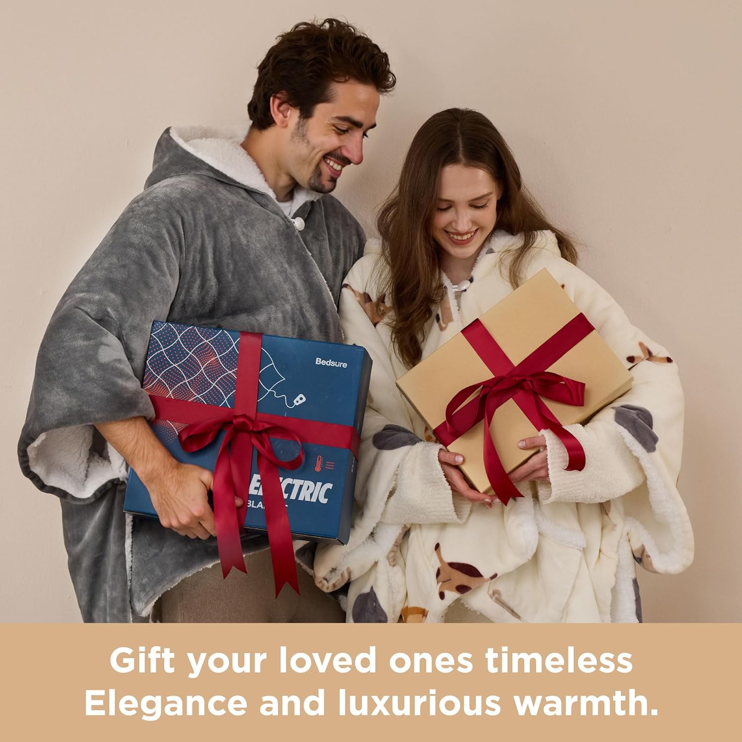 Bedsure Heated Blanket Wearable Shawl - Electric Wrap Poncho Blanket Hoodie Adult as Winter Gifts for Mom Women Girlfriend, Warm Sherpa Heating Throw, Auto Shut Off, 55x64 inches, Beige Plaid Pattern - Image 7