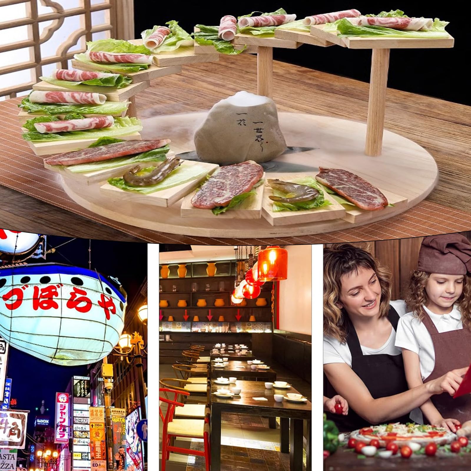 Bandejas para Servir Sushi y Sashimi Expositor de Madera para Platos Plato para Servir Aperitivos, postres, escalones y escaleras Bandejas giratorias para Servir Sushi y Geta,6 Steps