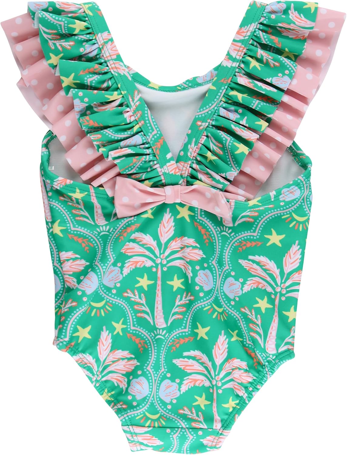 RuffleButts Girls UPF50+ Sun Protection Ruffle V-Back One Piece Swimsuit
