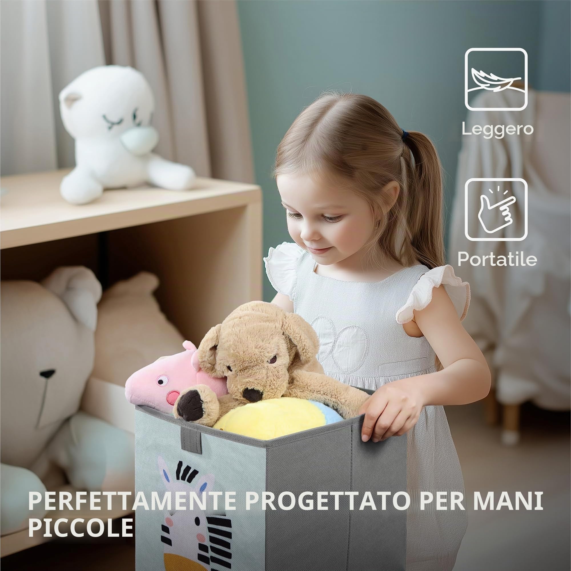 Ceste Porta Giochi Bambini Set di 3 Cubi Contenitori 28 x 28 x 28 cm Verde Menta