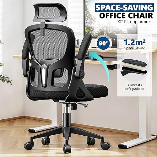 Miniatura 6 de Silla de oficina ergonómica, silla de escritorio de malla con reposacabezas ajustable y soporte lumbar, silla de computadora con ruedas con