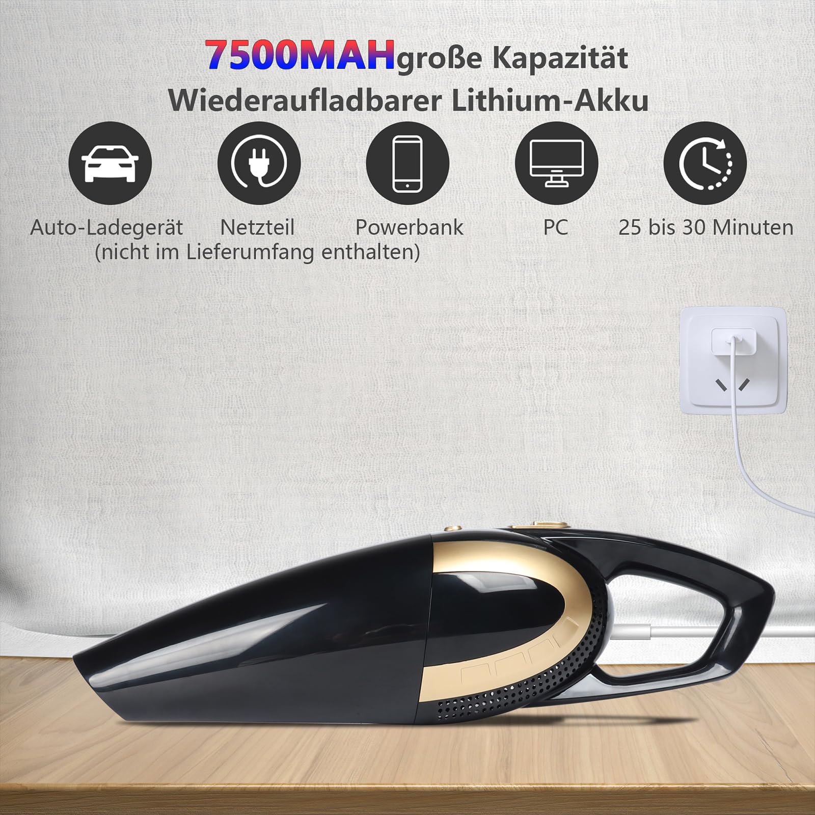 LIKE SHOW Aspiradora de mano inalámbrica y portátil, 15000 pa, aspiradora inalámbrica para coche, 120 W, mini portátil, recargable, batería