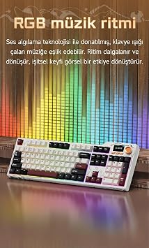 Coverzone AJAZZ AK35I V4 Kablosuz Mekanik Klavye, Akıllı Ekran, RGB Aydınlatma, 3 Bağlantı Modu, Programlanabilir Yazılım, Hot-Swappable Tuşlar, 10000mAh (Ak35i V4 - Sarı Siyah)