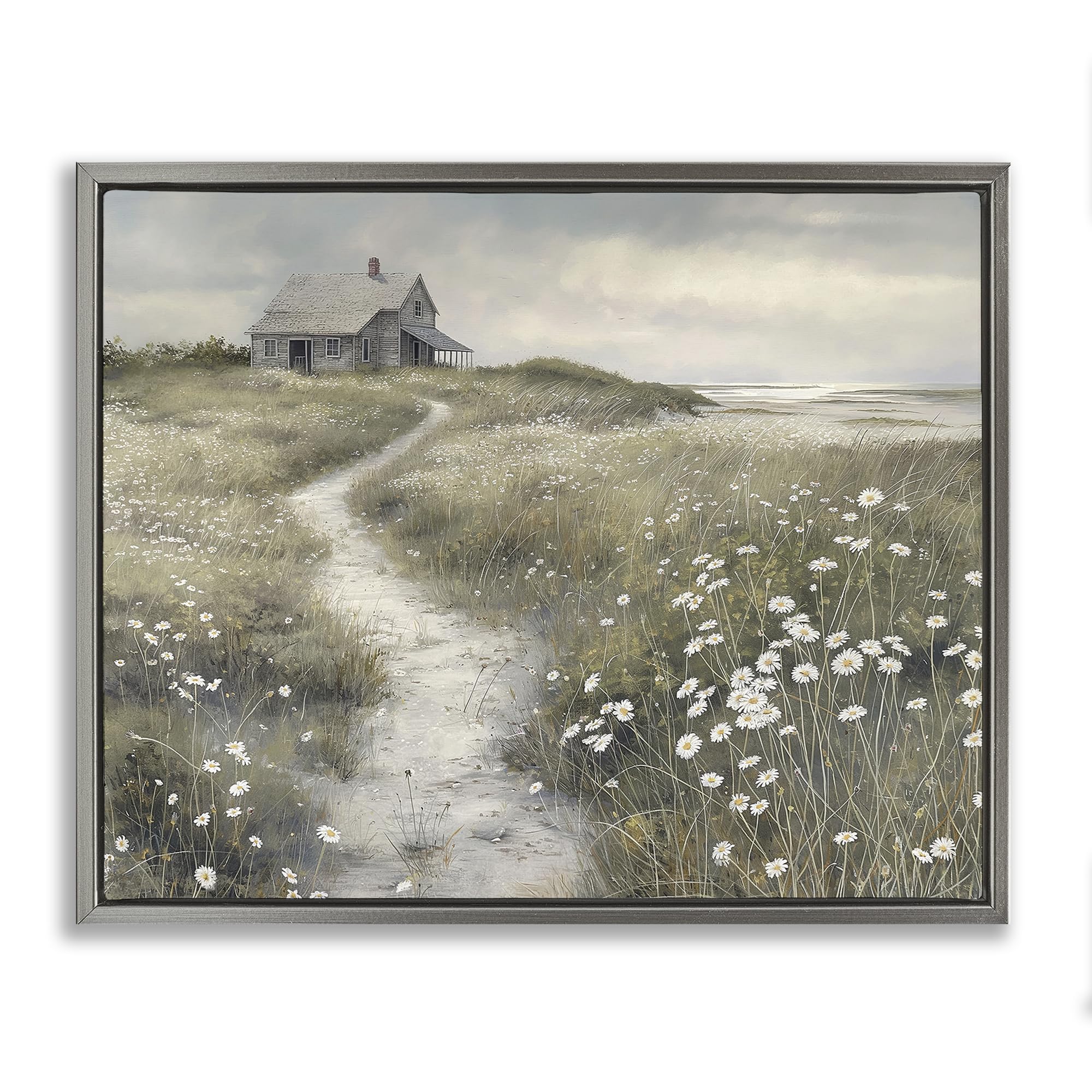Stupell Industries Luster Gray (Matte) 'Pathway To Coastal Cottage'| Floating Frame Canvas Art