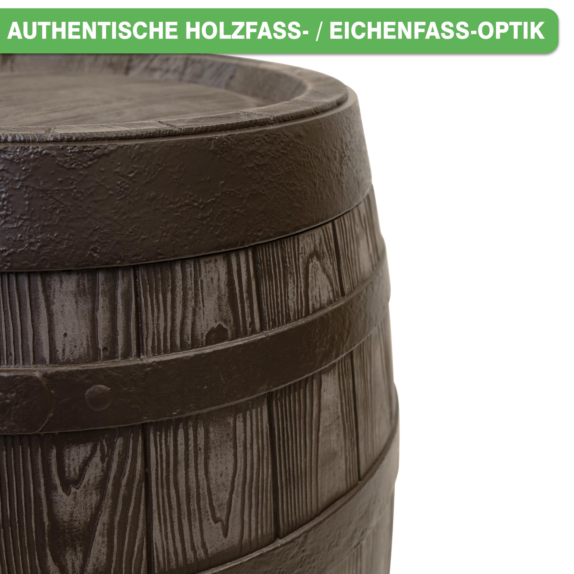 YourCasa Regentonne 250 Liter [Barrel] mit windsicherem Deckel - Regenfass Frostsicher aus Kunststoff in Holzoptik - Regenwassertonne - Regenwassertank Garten - Holz Weinfass Wasserfass Holzfass