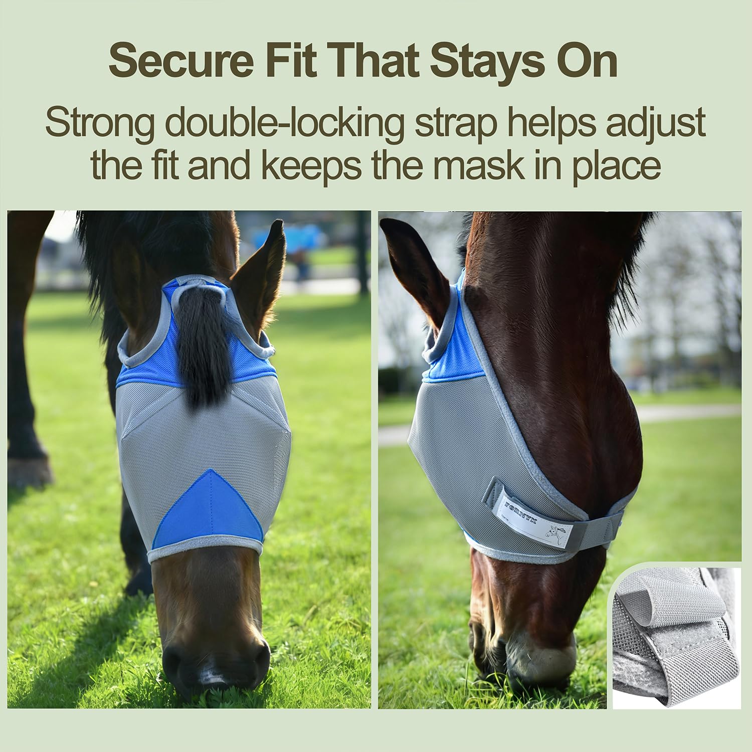 Fornyk Horse Fly Mask Without Ears, Writable Name Tag, UV Protection, Soft Padding, Adjustable Hook-and-Loop Strap, Ideal for Daily Turnout and Multi-Horse Barns (Blue, Large) - image 5