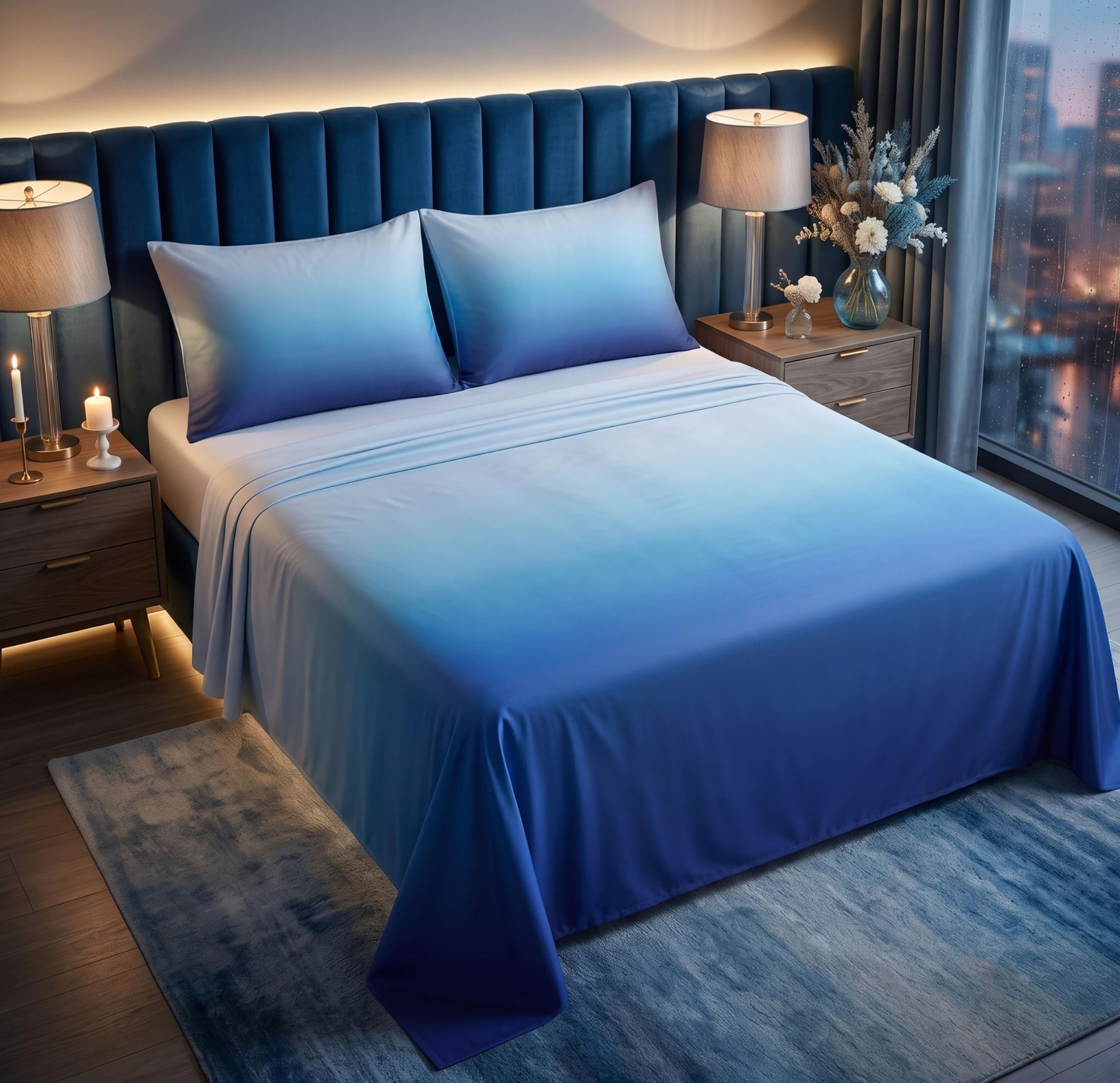BSB HOME Double Bedsheet with 2 Pillow Covers | Cloud Cotton Feel 300 TC Digital Print Bedsheet for King Size Bed | Luxury Bedding for Bedroom Home Décor | 108 x 108 Inches (Arctic Blue Ombre)-image-33