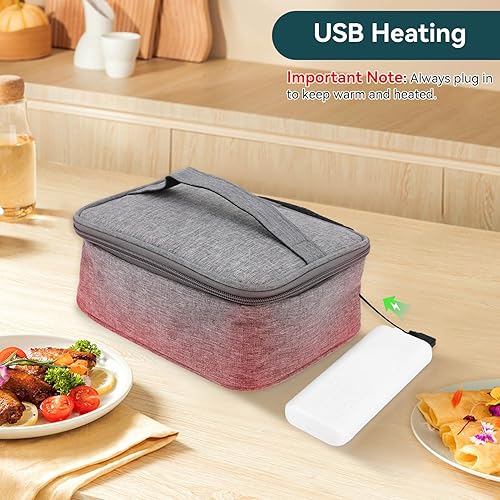 Miniatura 4 de Caja de almuerzo portátil para calentar alimentos, con carga USB, caja de almuerzo calentada de tela Oxford, mini calentador de alimentos para