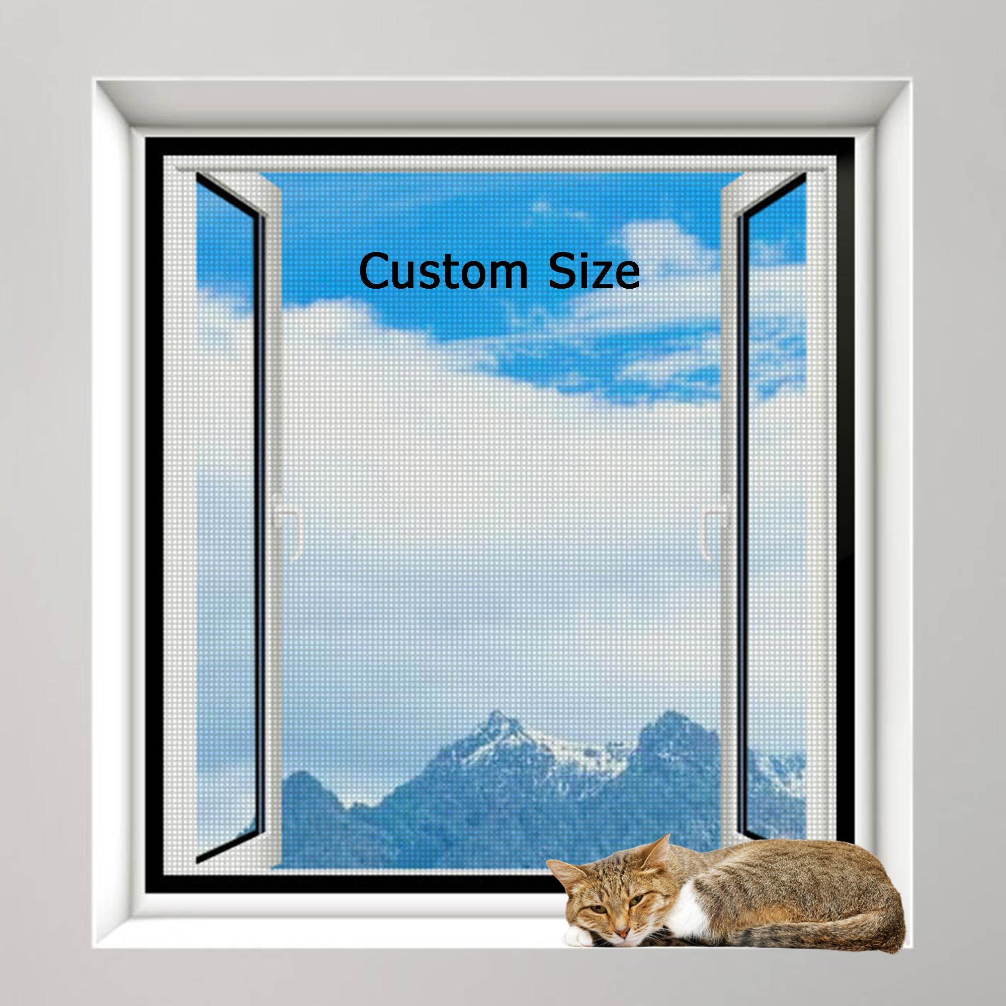 Custom Size fit all Windows, Window Protection for Cat Window Guard Net, Anti-Mosquito Insect Fly Screen Window Net with Self-Adhesive, Balcony Cat Safety Net