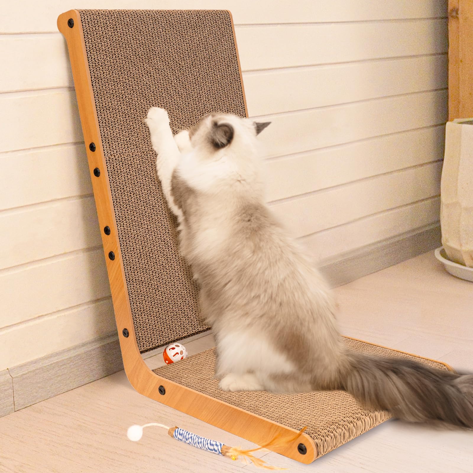 CHEERHOME PETS Widen Cat Scratcher L Shaped Cat Scratching Board for Indoor Cats 12.6"x23.6" Vertical Cat Scratch Cardboard Cat Scratching Post (Large)