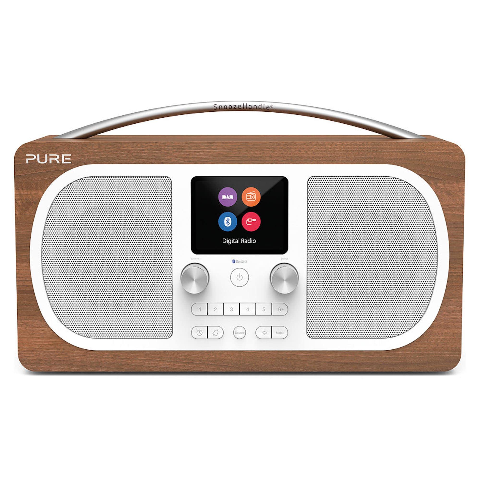 PureEvoke H6 Portable Stereo FM/DAB+/DAB Digital Radio - DAB Radio with Bluetooth Music Streaming, Dual Alarms and Full Colour Display, Walnut