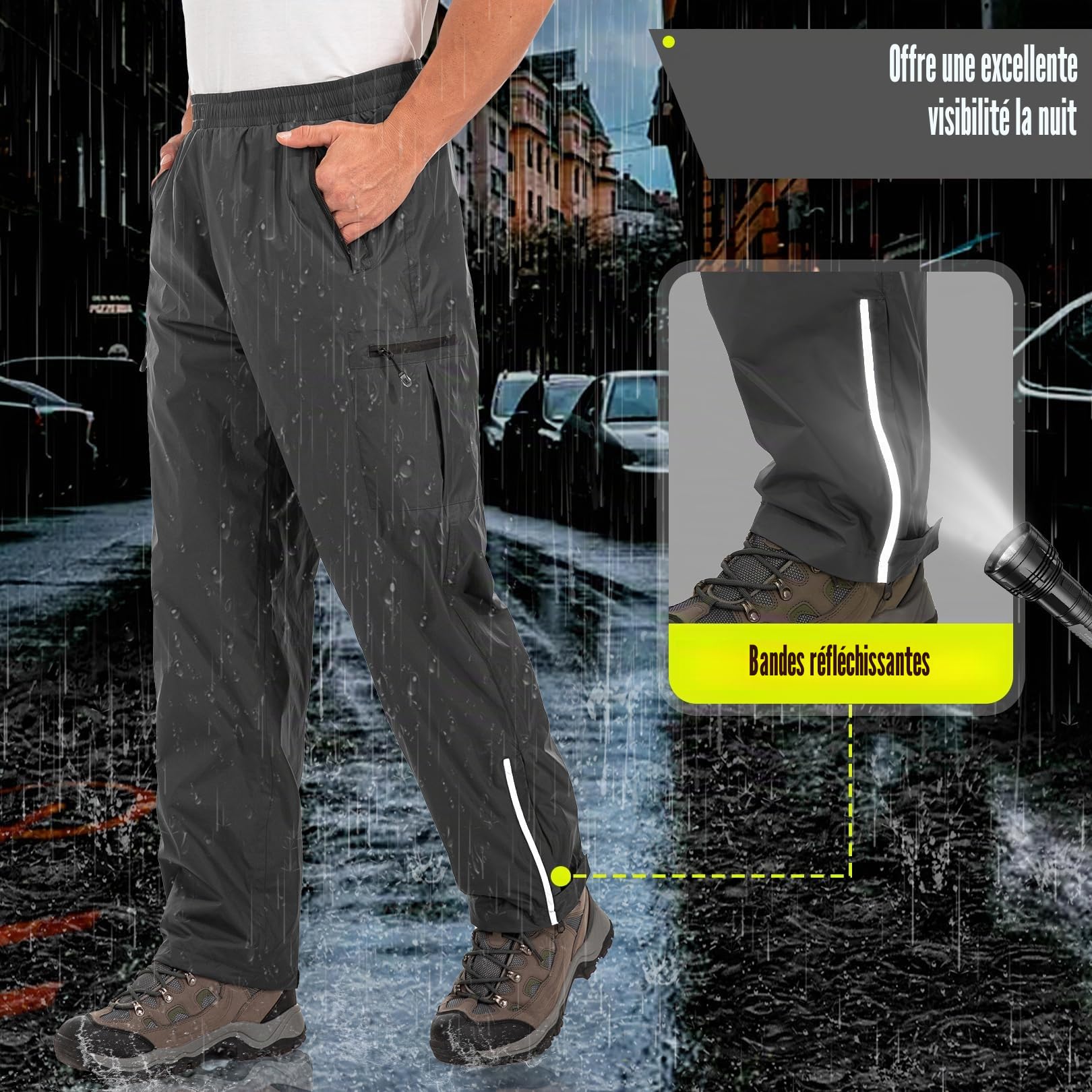Pantalon Pluie Homme Imperméable Imperméable et Coupe-Vent Pantalon pour La Pêche, Le Golf, La Moto, Le Cyclisme