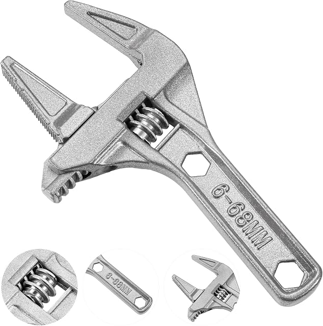 Fuyamp 1 Pack Adjustable Spanner Wrench, 6-68mm Opening Wide Jaw Spanners, Alloy Wrench Spanners Ultra-Thin Shifting Spanner Tap Plumbing Basin Wrench Hand Tools for Bathroom Washbasin