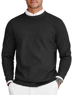COOFANDY Suéteres ligeros de manga larga con cuello redondo para hombre | Suéter de punto, casual de negocios, ajuste delgado, suave y elástico, moda 2026, S-3XL