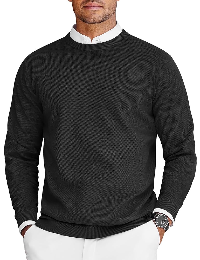 Pull Homme Col Rond Motif Torsadé - Manches Longues, Coupe Ajustée - Laine Tricotée Pour L'hiver - COOFANDY