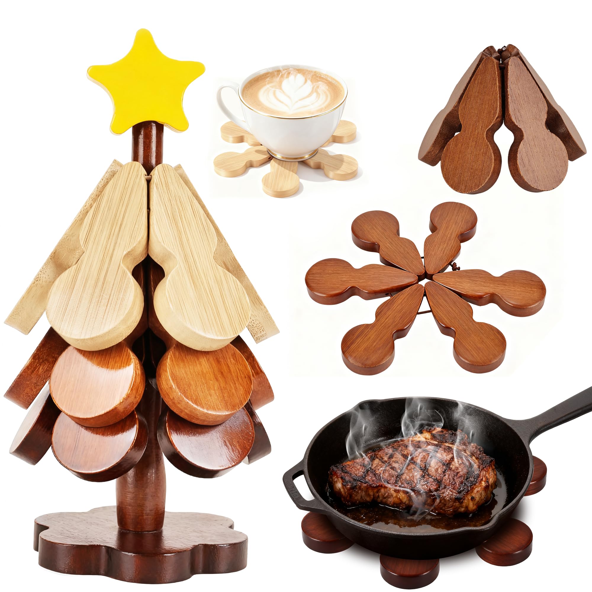 Sottopentola In Legno A Forma Di Albero - Set Da 3 Pezzi, Sottobicchieri Pieghevoli, Regalo Fai Da Te Per La Cucina, Isolamento Termico Per Piatti Caldi