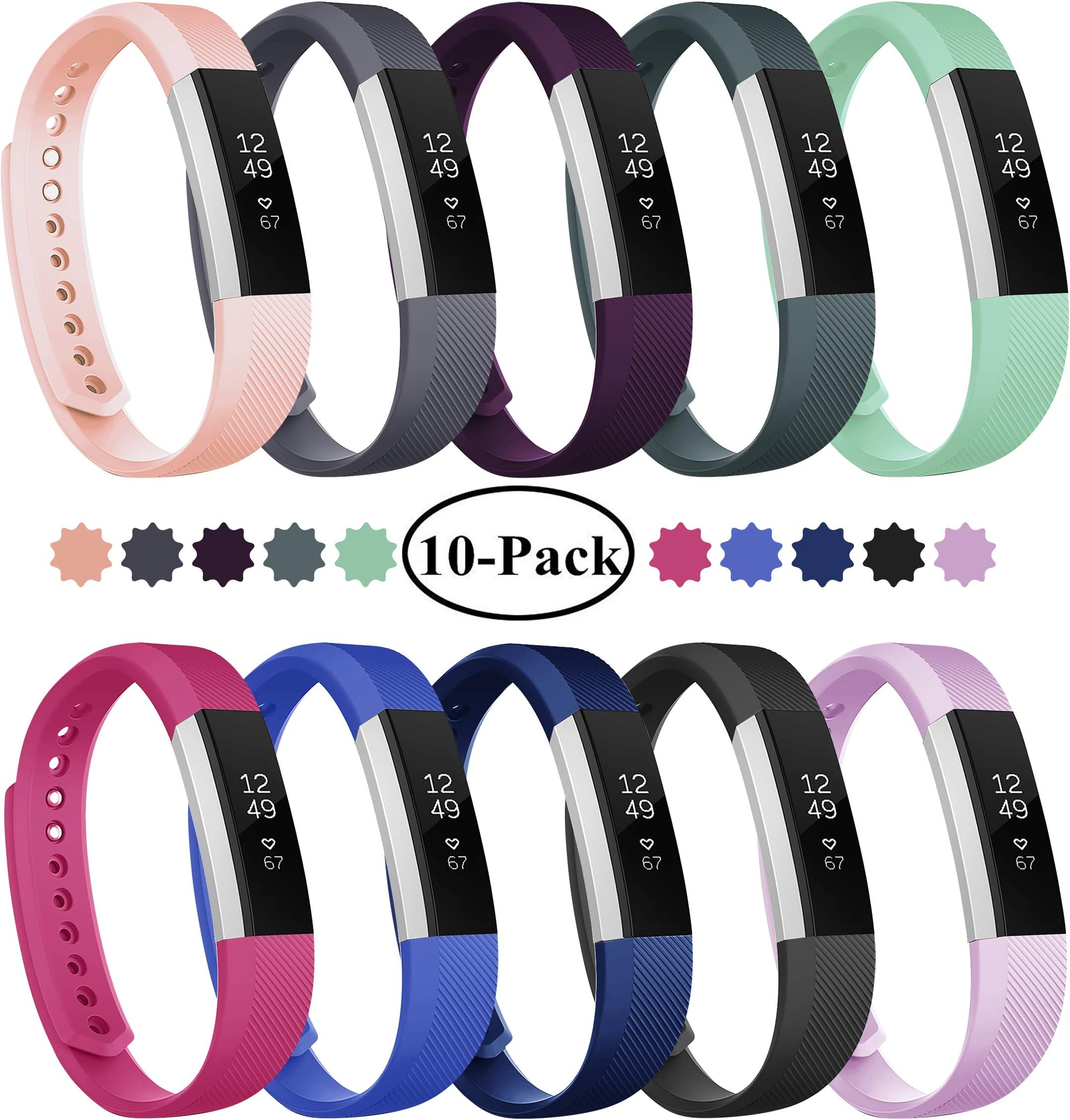 Fundro Replacement Bands Compatible with Alta and Alta HR, Newest Sport Strap Wristband with Secure Buckle（10 Pack）