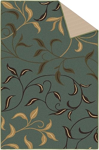 Miniatura 10 de Alfombra antideslizante tradicional, diseño de hojas, con parte trasera de goma, lavable a máquina, 3 x 5, para sala de estar, dormitorio, cocina,