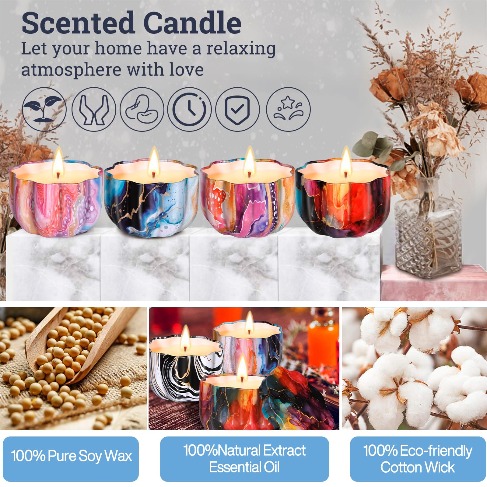 Kit Per Candele Fai Da Te - Con Cera Di Soia, Barattoli, Stoppini, Ideale Per Principianti - Foto 6