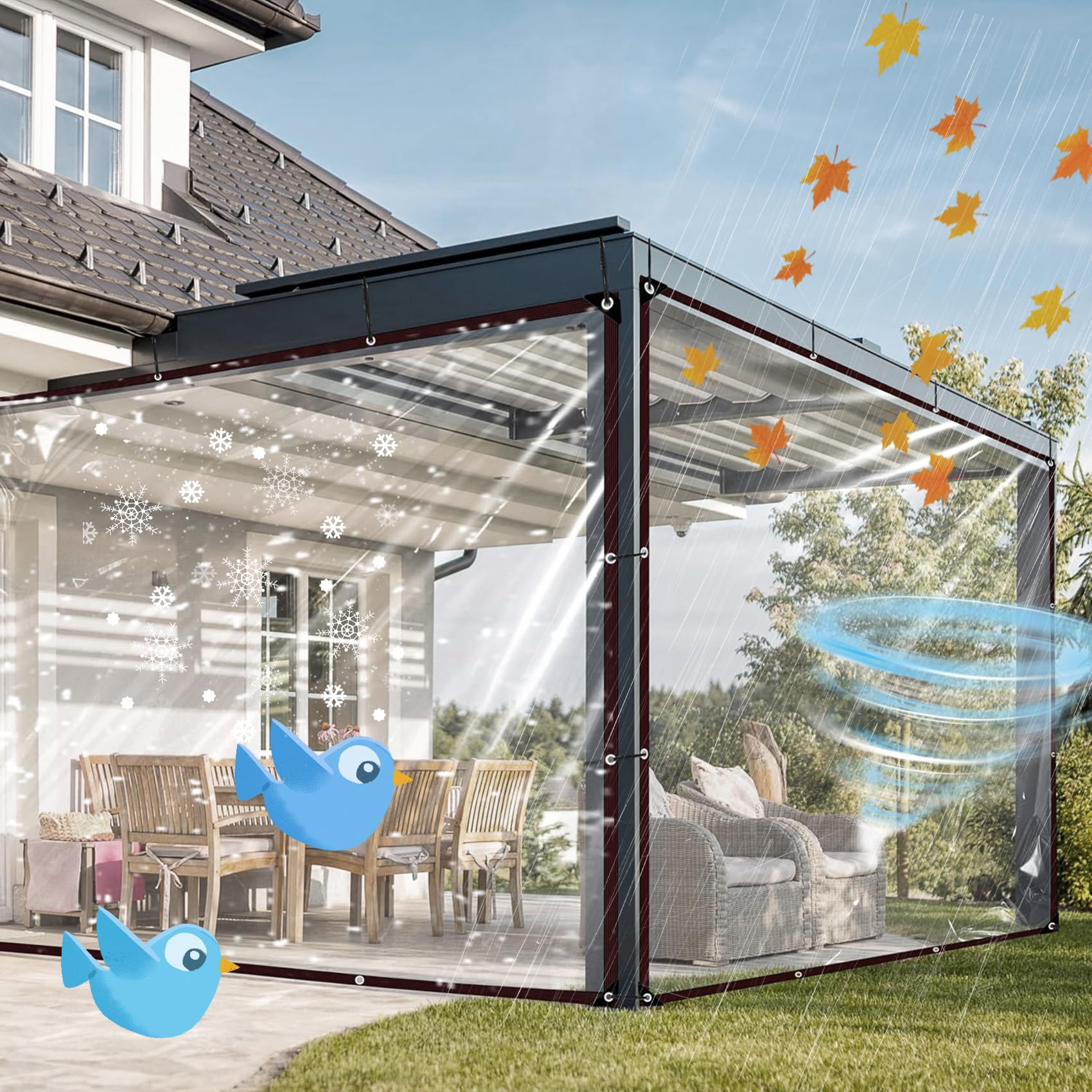 Transparente Plane mit Ösen 505 x 825 cm, Wasserdicht Durchsichtig UV Best Ndig, Schimmelresistent, Größen Wählbar, wasserdichte Plane Transparent, mit Bindeseil für Gartenmöbel Pavillon Pool, A