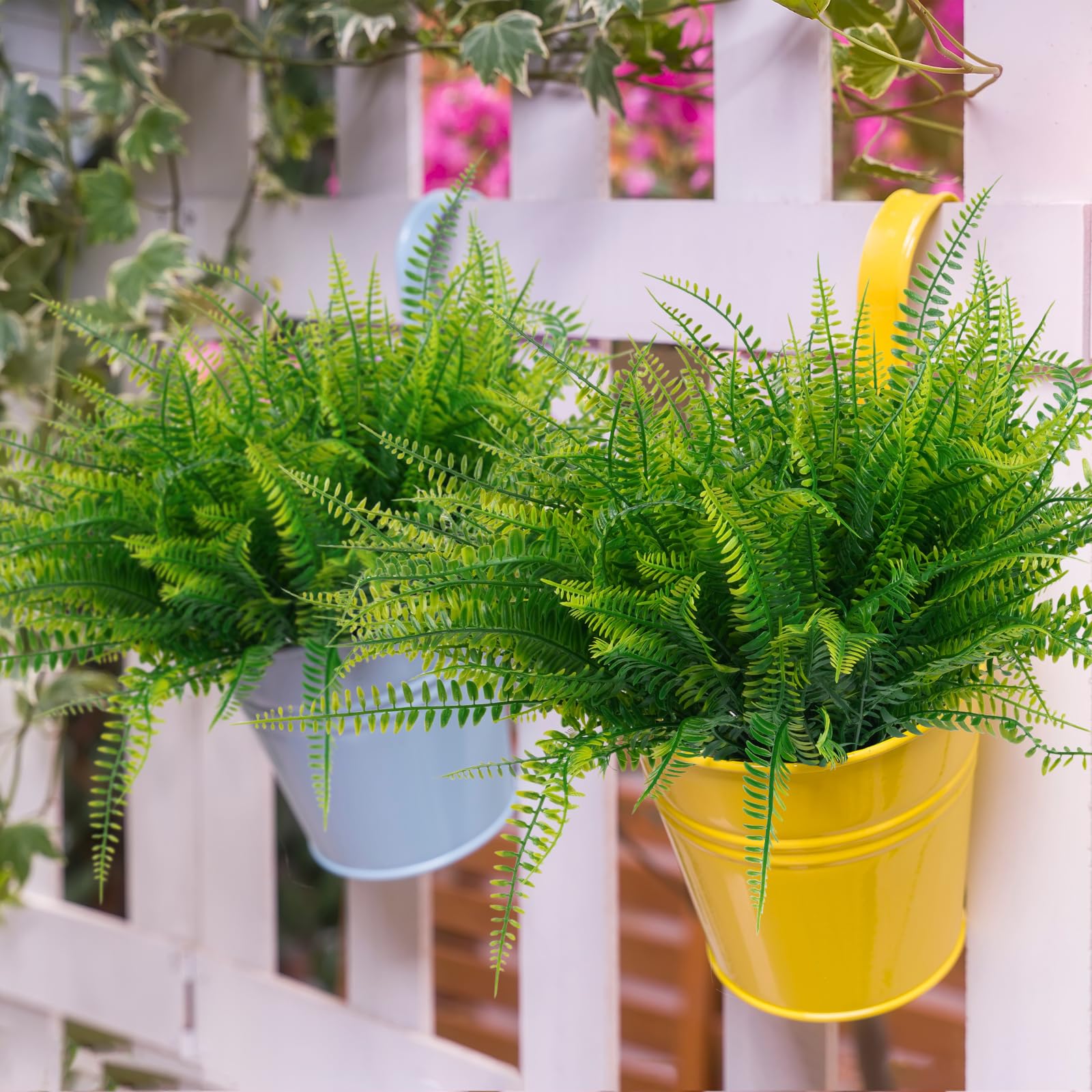 SzJias Piante Artificiali Da Appendere - 6 Pezzi Di Felci Finte, Lunghe 83,8 Cm, Per Decorazione Esterna/Interna, Patio E Portico - 4
