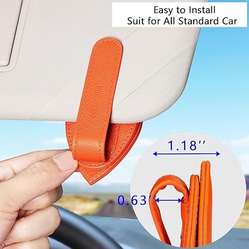 Miniatura 9 de Paquete de 2 soportes para lentes de sol, clips de cuero genuino para lentes de sol para automóviles, clip de soporte para lentes de sol para visera